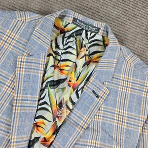 Paisley & Gray Mens 46R Light Blue Plaid Linen Blend Slim Fit Blazer Jacket